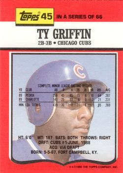 1990 Topps TV Chicago Cubs #45 Ty Griffin Back