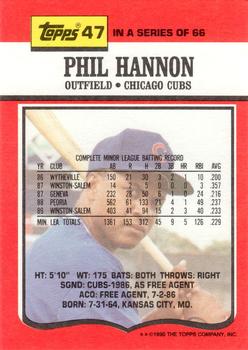 1990 Topps TV Chicago Cubs #47 Phil Hannon Back