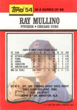 1990 Topps TV Chicago Cubs #54 Ray Mullino Back