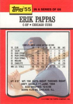 1990 Topps TV Chicago Cubs #55 Erik Pappas Back