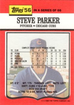 1990 Topps TV Chicago Cubs #56 Steve Parker Back