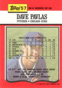 1990 Topps TV Chicago Cubs #57 Dave Pavlas Back