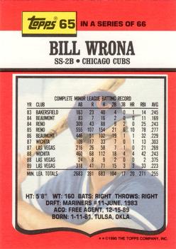 1990 Topps TV Chicago Cubs #65 Bill Wrona Back