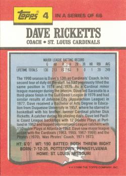 1990 Topps TV St. Louis Cardinals #4 Dave Ricketts Back