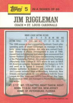1990 Topps TV St. Louis Cardinals #5 Jim Riggleman Back