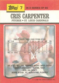 1990 Topps TV St. Louis Cardinals #7 Cris Carpenter Back