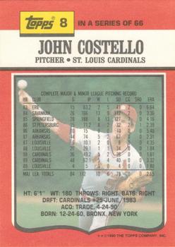1990 Topps TV St. Louis Cardinals #8 John Costello Back