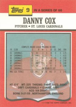 1990 Topps TV St. Louis Cardinals #9 Danny Cox Back