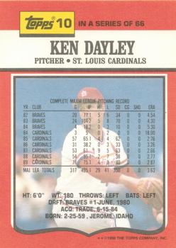 1990 Topps TV St. Louis Cardinals #10 Ken Dayley Back