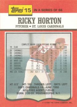 1990 Topps TV St. Louis Cardinals #15 Ricky Horton Back
