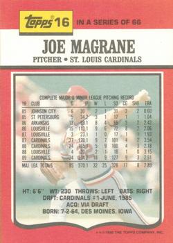 1990 Topps TV St. Louis Cardinals #16 Joe Magrane Back