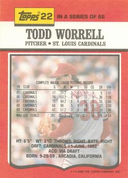 1990 Topps TV St. Louis Cardinals #22 Todd Worrell Back