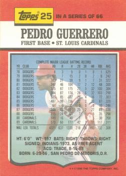1990 Topps TV St. Louis Cardinals #25 Pedro Guerrero Back