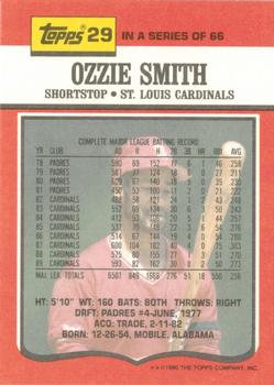 1990 Topps TV St. Louis Cardinals #29 Ozzie Smith Back