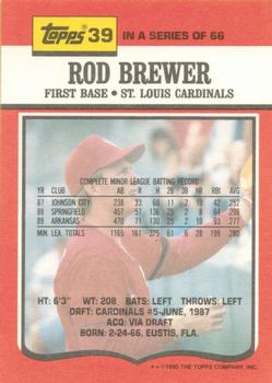 1990 Topps TV St. Louis Cardinals #39 Rod Brewer Back