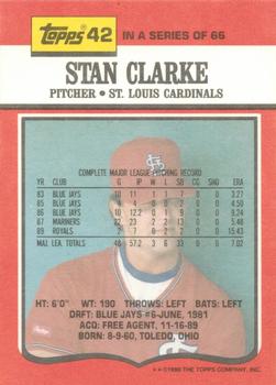 1990 Topps TV St. Louis Cardinals #42 Stan Clarke Back