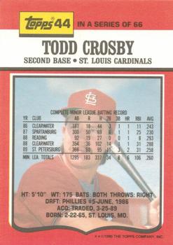 1990 Topps TV St. Louis Cardinals #44 Todd Crosby Back