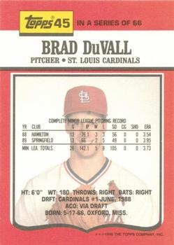 1990 Topps TV St. Louis Cardinals #45 Brad DuVall Back