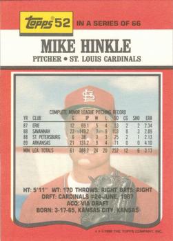 1990 Topps TV St. Louis Cardinals #52 Mike Hinkle Back