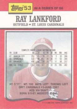 1990 Topps TV St. Louis Cardinals #53 Ray Lankford Back