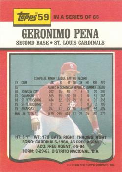 1990 Topps TV St. Louis Cardinals #59 Geronimo Pena Back