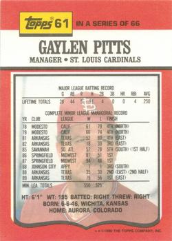 1990 Topps TV St. Louis Cardinals #61 Gaylen Pitts Back