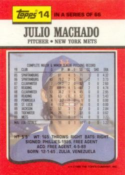 1990 Topps TV New York Mets #14 Julio Machado Back
