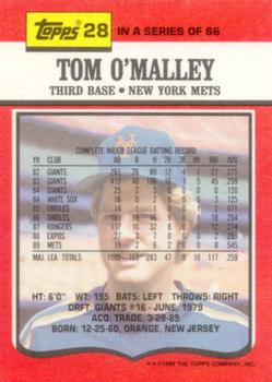 1990 Topps TV New York Mets #28 Tom O'Malley Back