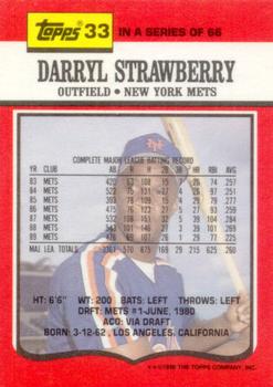 1990 Topps TV New York Mets #33 Darryl Strawberry Back