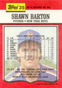 1990 Topps TV New York Mets #35 Shawn Barton Back