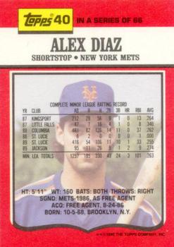 1990 Topps TV New York Mets #40 Alex Diaz Back