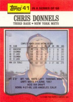 1990 Topps TV New York Mets #41 Chris Donnels Back