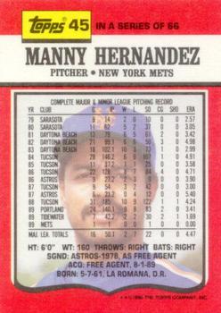 1990 Topps TV New York Mets #45 Manny Hernandez Back