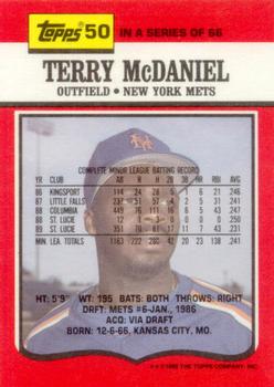1990 Topps TV New York Mets #50 Terry McDaniel Back
