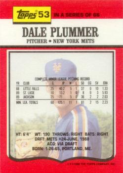 1990 Topps TV New York Mets #53 Dale Plummer Back