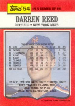 1990 Topps TV New York Mets #54 Darren Reed Back