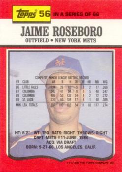 1990 Topps TV New York Mets #56 Jaime Roseboro Back