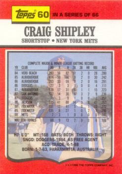 1990 Topps TV New York Mets #60 Craig Shipley Back