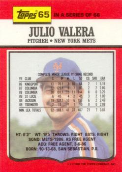 1990 Topps TV New York Mets #65 Julio Valera Back