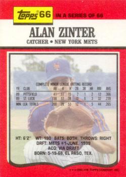 1990 Topps TV New York Mets #66 Alan Zinter Back