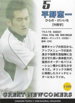 2008 BBM Hanshin Tigers #T099 Keiichi Hirano Back