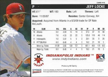 2012 Choice Indianapolis Indians #15 Jeff Locke Back