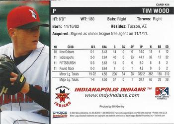 2012 Choice Indianapolis Indians #24 Tim Wood Back
