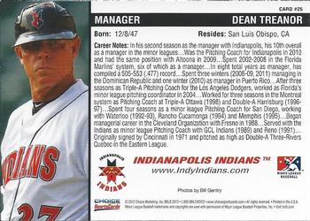 2012 Choice Indianapolis Indians #25 Dean Treanor Back