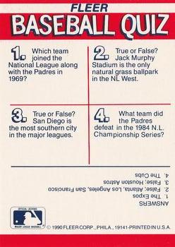 1990 Fleer - Action Series Team Stickers #NNO San Diego Padres Back