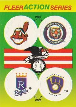 1990 Fleer - Action Series Team Stickers #NNO AL: Cleveland Indians / Detroit Tigers / Kansas City Royals / Milwaukee Brewers Front