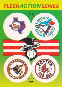 1990 Fleer - Action Series Team Stickers #NNO AL: Texas Rangers / Toronto Blue Jays / Baltimore Orioles / Boston Red Sox Front