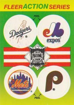 1990 Fleer - Action Series Team Stickers #NNO NL: Los Angeles Dodgers / Montreal Expos / New York Mets / Philadelphia Phillies Front