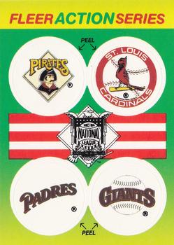1990 Fleer - Action Series Team Stickers #NNO NL: Pittsburgh Pirates / St. Louis Cardinals / San Diego Padres / San Francisco Giants Front