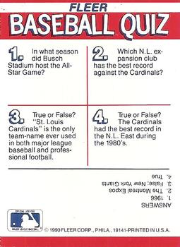 1990 Fleer - Action Series Team Stickers #NNO St. Louis Cardinals Back